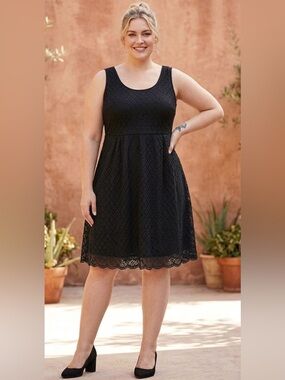 Lane Bryant Black Lace Scoop Neck Midi Dress